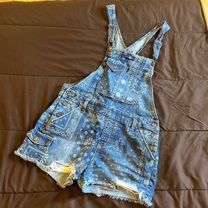 Bandana Print Overall Shorts